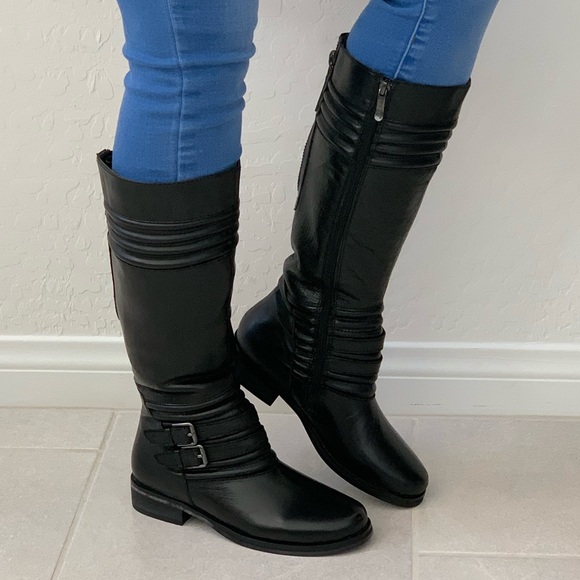 Black Equestrian Engineer Knee High Riding Boots - Picture 2 of 7